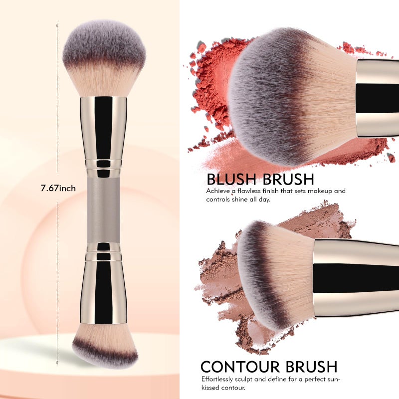 dpolla Dual-Ended Foundation Brush: Round & Angled Pro-Grade makeup brushes, 100% Vegan Synthetic Makeup Brush for Flawless Blending and Application of Liquid, Powder, Cream, Blush (Big Dual-Ended) - Image 3