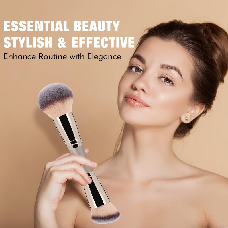 dpolla Dual-Ended Foundation Brush: Round & Angled Pro-Grade makeup brushes, 100% Vegan Synthetic Makeup Brush for Flawless Blending and Application of Liquid, Powder, Cream, Blush (Big Dual-Ended) - Image 2