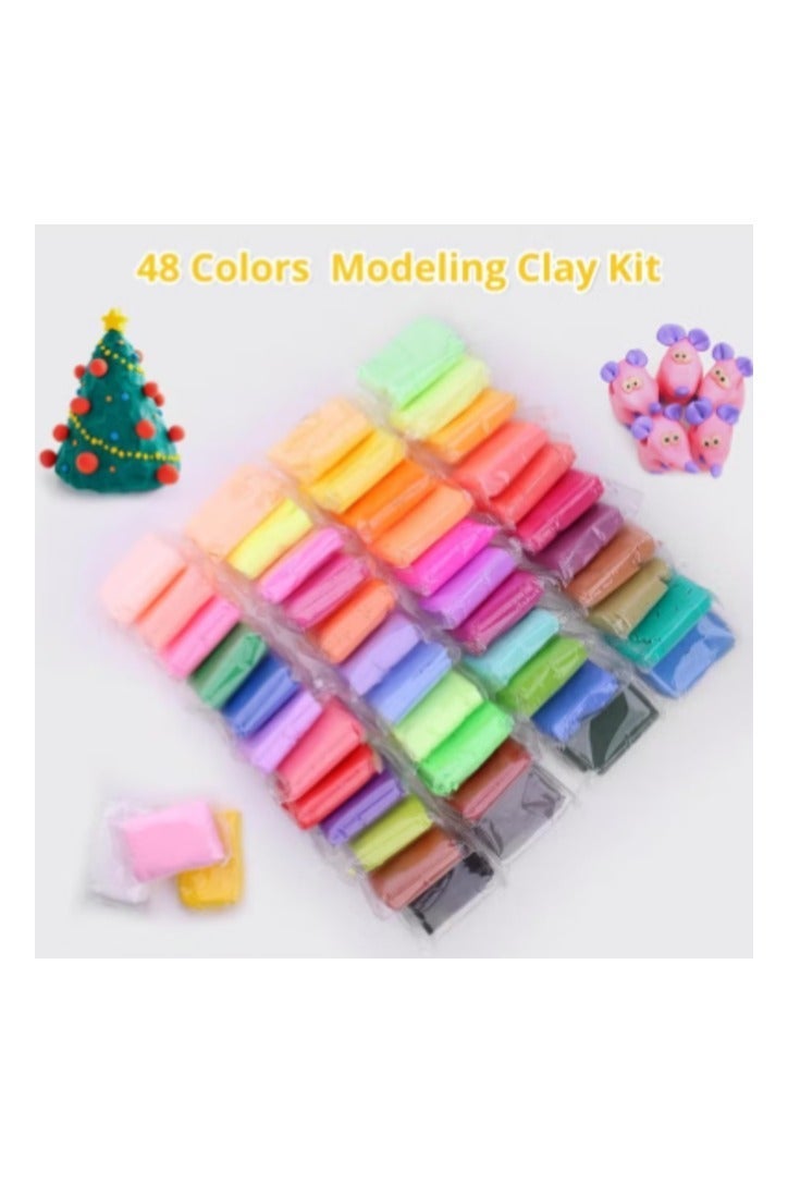 حسم صلصال يجف بالهواء، بلاستيك 48 لون، مجموعة صلصال تشكيل مع 3 ادوات نحت، بلاستيك يمكنك تركيبه بنفسك لتعليم الاطفال - Image 3