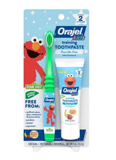 Orajel Orajel Elmo Fluoride-Free Tooth & Gum Cleanser with Toothbrush, Combo Pack, Banana Apple Flavored Non-Fluoride, 2 Piece Set  - Image 1