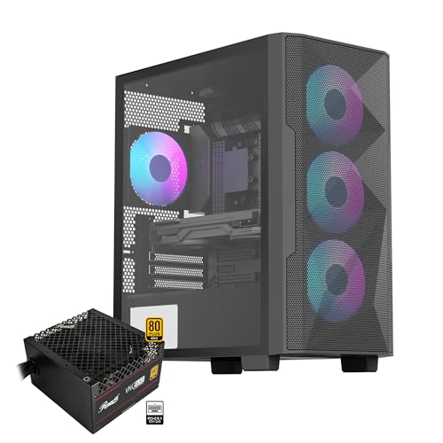 Rosewill FBM-X6 Micro ATX Mid Tower Case - Tempered Glass Side Panel, High Airflow, 4X PWM ARGB Fans, Dedicated Cable Routing Clips, Pre-Installed 650W 80+ Gold Power Supply - Black - Image 1
