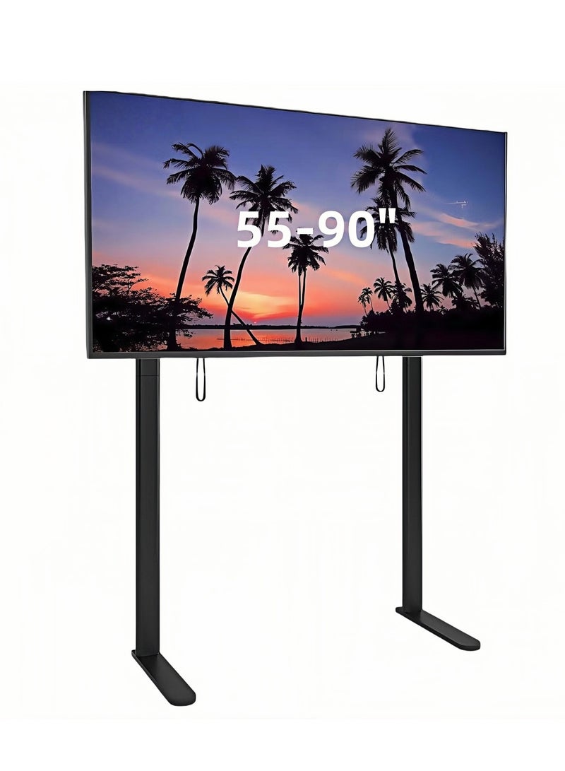HILLPORT حامل تلفزيون أرضي من الفولاذ المتين لشاشات التلفزيون مقاس 55-90 بوصة، سعة تحميل 75 كجم، قابل لتعديل الارتفاع على 4 مستويات، تصميم ملائم للحائط، يوفر المساحة، VESA 200x200-900x600 مم - Image 1