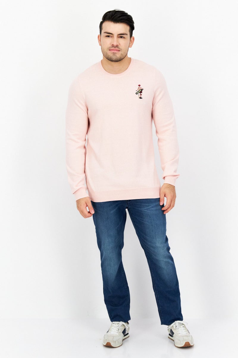 Lyle & Scott Men Crew Neck  Embroidered Sweater, Pink - Image 4