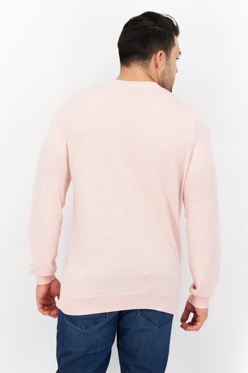 Lyle & Scott Men Crew Neck  Embroidered Sweater, Pink - Image 2