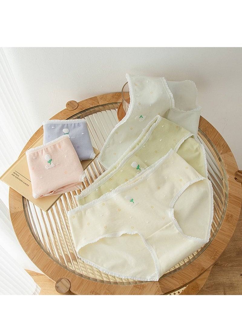 مجموعة من 5 ملابس داخلية قطنية أنيقة بخصر متوسط، ملابس داخلية مريحة وجيدة التهوية للفتيات - Image 1