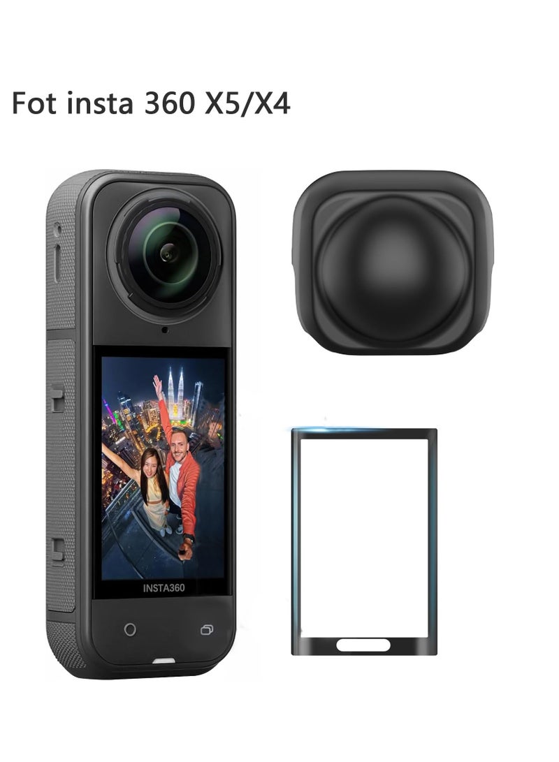 Screen Protector and Lens Cap Combo for Insta360 X5/X4 Accessories, Insta 360 X4/X5 Tempered Glass Film Screen Cover  and Silicone Lens Guards Protective Case Bundle Kit - Image 1