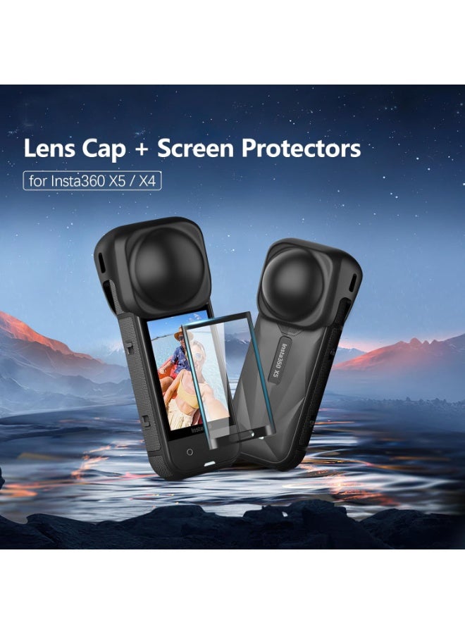 Screen Protector and Lens Cap Combo for Insta360 X5/X4 Accessories, Insta 360 X4/X5 Tempered Glass Film Screen Cover  and Silicone Lens Guards Protective Case Bundle Kit - Image 2