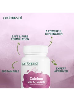 ambrosial Ambrosial Calcium Magnesium Zinc & Vitamin D3 High Potency Calcium Supplement for Healthy Bones, Muscles & Teeth (Pack of 1-120 Softgels)  - Image 4