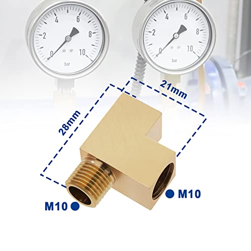 ECSiNG 2PCS Angle Adapter M10x1 T-Distributor Oil Pressure Sensor Tee Connecter Oil Pressure Gauge Adapter M10x1 Male to 2 M10x1 Female Adapter Brass - Image 3
