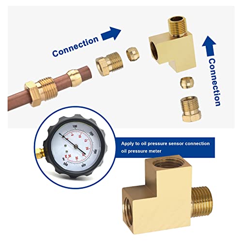ECSiNG 2PCS Angle Adapter M10x1 T-Distributor Oil Pressure Sensor Tee Connecter Oil Pressure Gauge Adapter M10x1 Male to 2 M10x1 Female Adapter Brass - Image 4