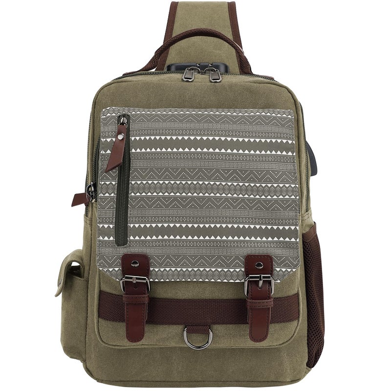 Leaper Retro Crossbody Bag Sling Bag Canvas Messenger Bag for Men Women Shoulder Bag Crossbody Handbags Satchel Geometric Army Green XL - Image 5