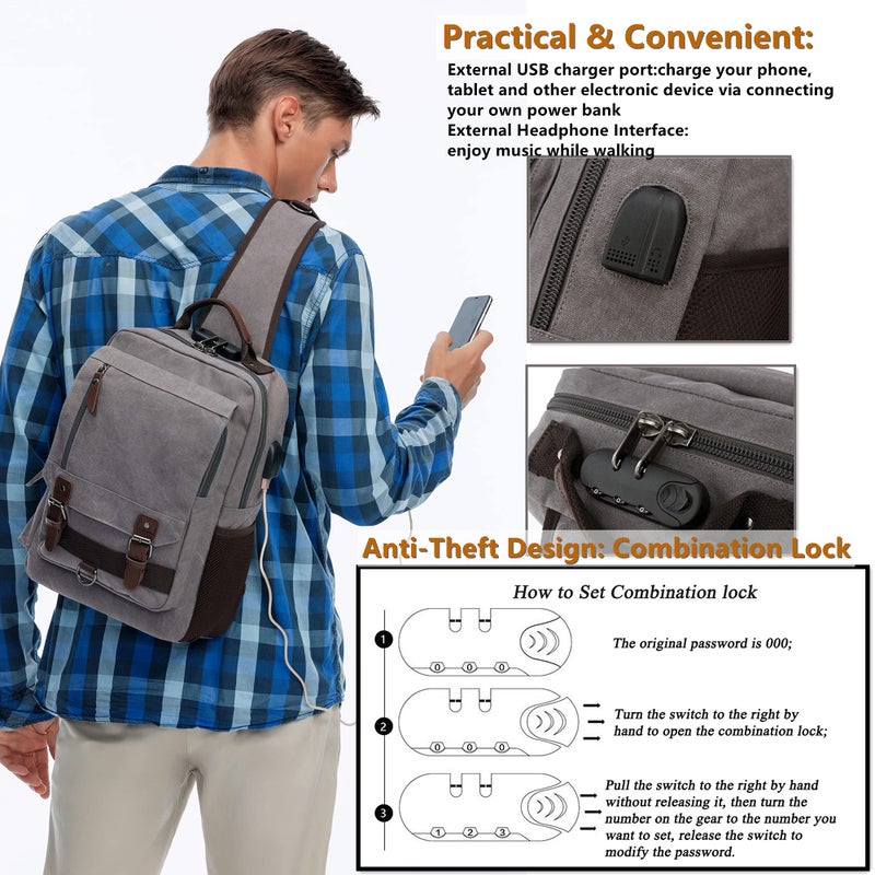 Leaper Retro Crossbody Bag Sling Bag Canvas Messenger Bag for Men Women Shoulder Bag Crossbody Handbags Satchel Geometric Army Green XL - Image 3