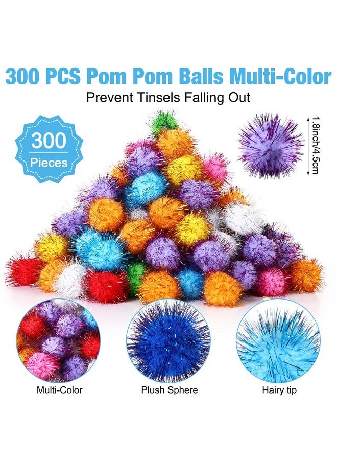 Poen 300 Pieces Cat Toy Fuzzy Balls 1.8 Inch Assorted Color Pom Pom Interactive Tinsel Balls for Indoor Cats - Image 2