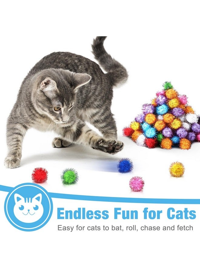 Poen 300 Pieces Cat Toy Fuzzy Balls 1.8 Inch Assorted Color Pom Pom Interactive Tinsel Balls for Indoor Cats - Image 5