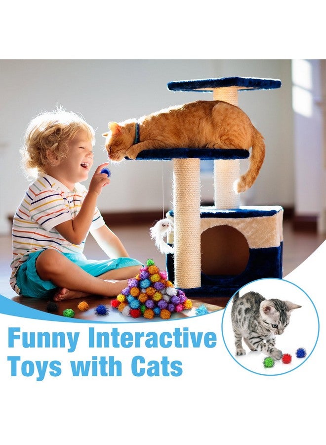 Poen 300 Pieces Cat Toy Fuzzy Balls 1.8 Inch Assorted Color Pom Pom Interactive Tinsel Balls for Indoor Cats - Image 4