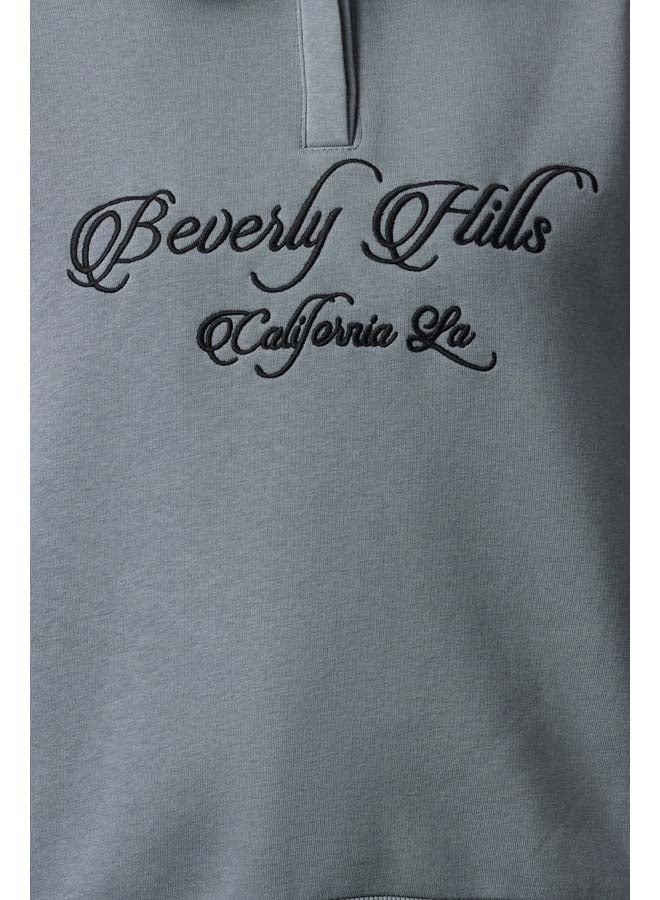 trendyol Anthracite Shirt Collar Embroidered Regular Fit Thick Polar Fleece Knitted Sweatshirt TWOAW24SW00182 - Image 3