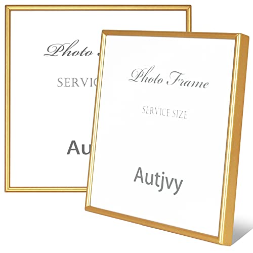 Autjvy 5x5 Picture Frame Set of 2 Matte Gold Modern Simple Thin Aluminum Metal Photo Frames with HD Real Glass Display for Tabletop and Wall Collage 2 Pack