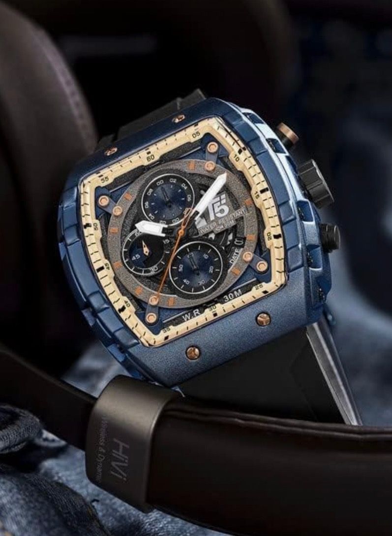 T5 Men's Black and Blue Chronograph Silicone Strap Watch - Image 2