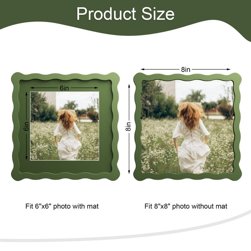 ثكرلوف إطار صور THKRLOF مقاس 8x8 بوصة مع حافة داخلية لإطار صور 6x6 بوصة، إطار خشبي ذو حواف مموجة وزجاج حقيقي، مناسب لوضعه على الطاولة أو تعليقه على الحائط، لون أخضر، عبوة واحدة - Image 3