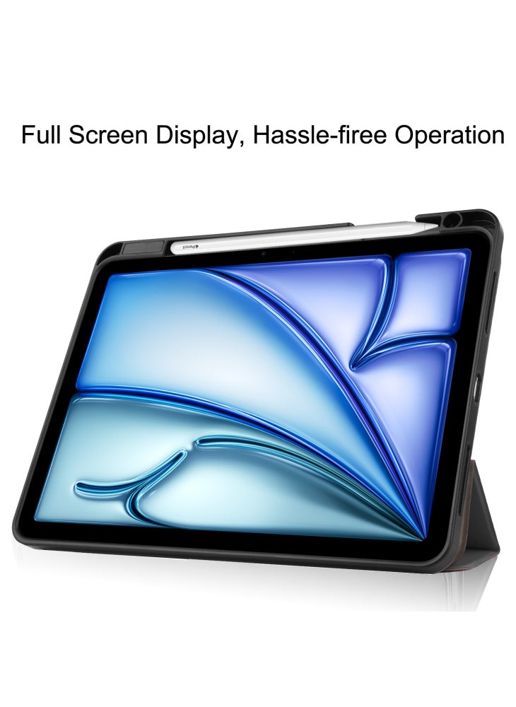 For iPad Air 11 (2025)/(2024) Stand Case Shock-Absorbent Leather Tablet Cover with Pen Slot - Grey - Image 3