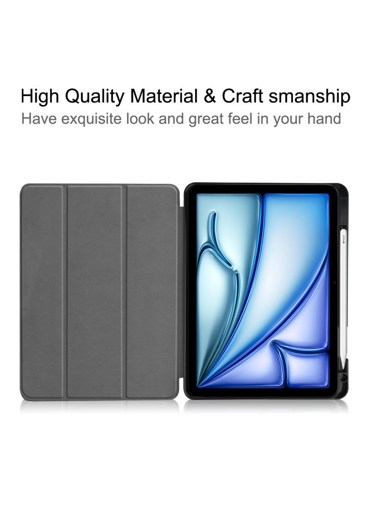 For iPad Air 11 (2025)/(2024) Stand Case Shock-Absorbent Leather Tablet Cover with Pen Slot - Grey - Image 4