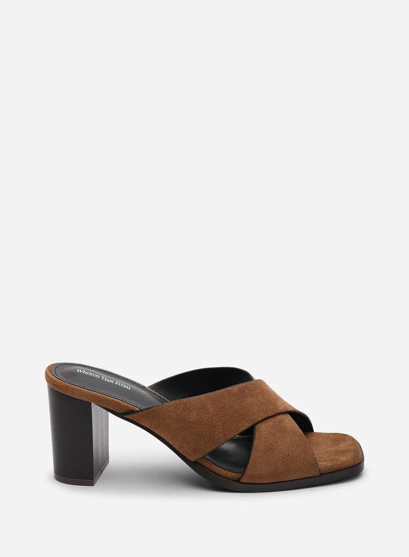 ويرز ذات فروم Livana Crossover Strap Block Heel Sandal in Cognac Suede