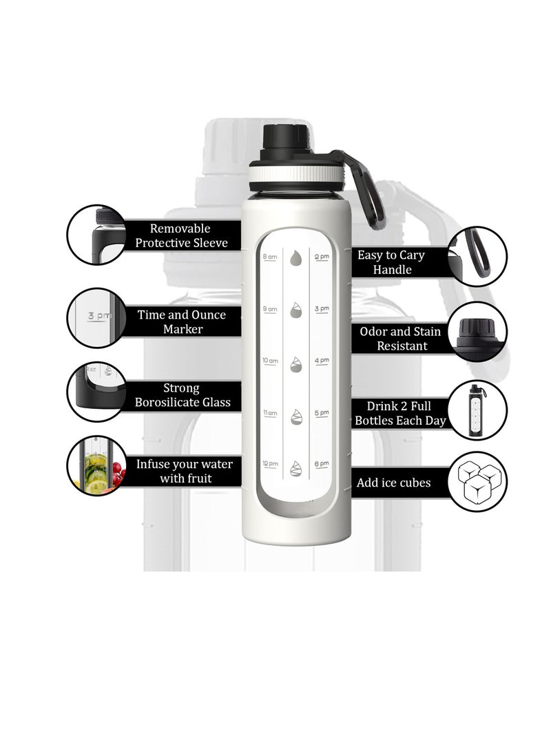 Excefore 32 oz Glass Water Bottle with Time Marks and Silicone Sleeve - Flip Lid, Motivational Water Bottles for Hydration, Reusable, Wide Mouth, Leakproof, 1 Liter Glass Drinking Bottle, BPA Free - Image 4