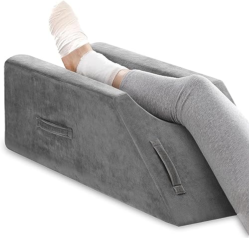 UBBCARE Leg Elevation Pillow for Leg/Knee Surgery Recovery, Memory Foam Leg Pillow with Velvet Washable Cover, Small Grey - Image 1