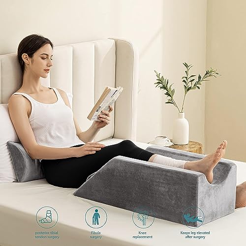 UBBCARE Leg Elevation Pillow for Leg/Knee Surgery Recovery, Memory Foam Leg Pillow with Velvet Washable Cover, Small Grey - Image 2