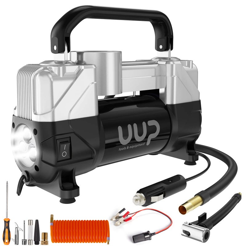 UUP Tire Inflator Air Compressor 150PSI 12V DC Double Cylinders Heavy Duty Portable Air Pump wEmergency LED Light for Truck SUV Car RV black1