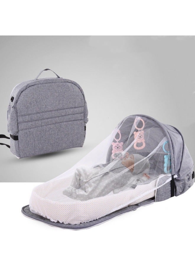 Portable Folding Crib Bedding Carrycot for Baby Mobile Sheet with Mosquito Net Multi-functional Breathable Grey  - Image 1