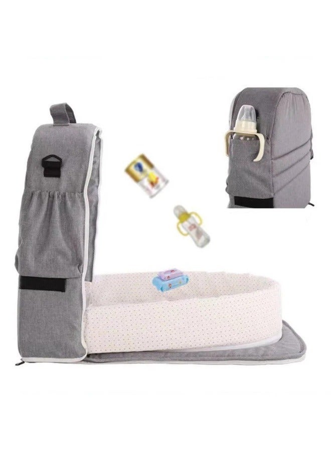 Portable Folding Crib Bedding Carrycot for Baby Mobile Sheet with Mosquito Net Multi-functional Breathable Grey  - Image 2