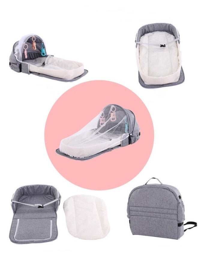 Portable Folding Crib Bedding Carrycot for Baby Mobile Sheet with Mosquito Net Multi-functional Breathable Grey  - Image 3