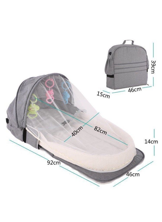 Portable Folding Crib Bedding Carrycot for Baby Mobile Sheet with Mosquito Net Multi-functional Breathable Grey  - Image 5