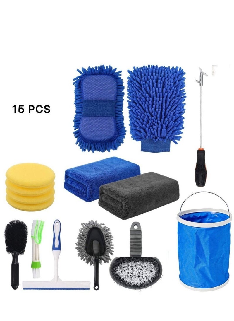Generic Car Wash Cleaning Tools Kit Car Detailing Set with Bag Collapsible Bucket Wash Mitt Sponge Towels Tire Brush Window Scraper Duster Complete Interior Car Care Kit  - Image 1