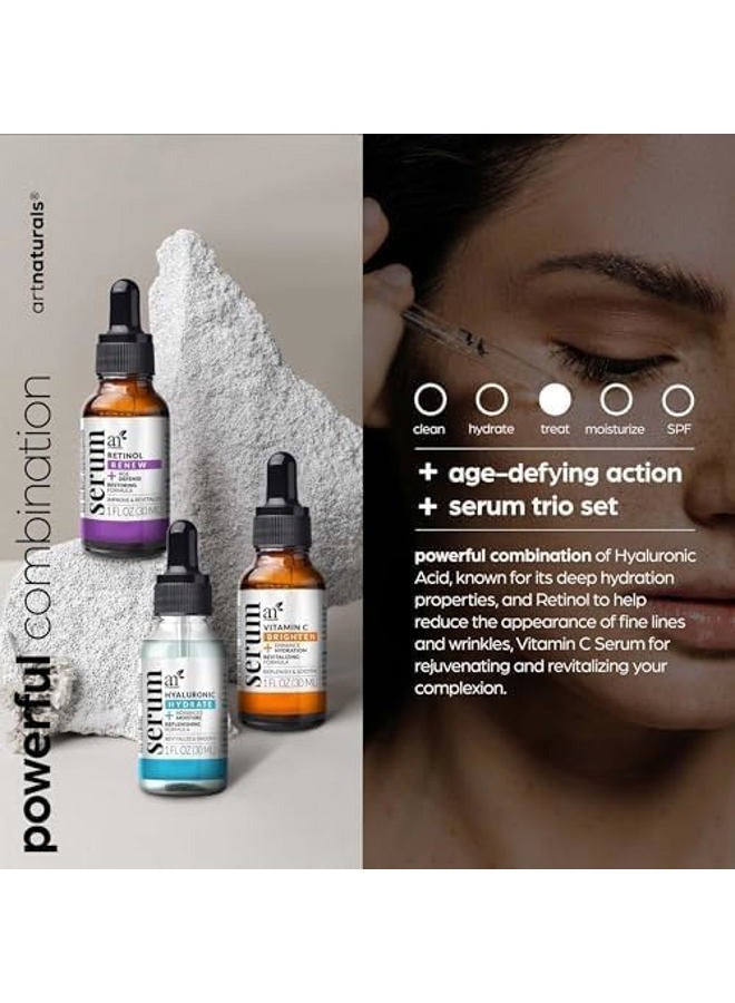 artnaturals مجموعة مضادة للشيخوخة من آرت ناتشورالز مع فيتامين C و ريتينول و حمض الهيالورونيك - (3 × 1 أونصة سائلة / 30 مل) سيروم لإزالة التجاعيد والهالات السوداء - طبيعي بالكامل ومرطب - Image 2