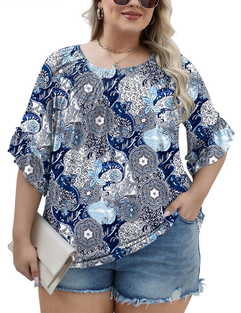 Micoson 3/4 Length Sleeve Womens Tops Plus Size Peasant Tops for Women Boho Blouse Cotton Tops for Women Loose Fit Summer Shirt - Image 4