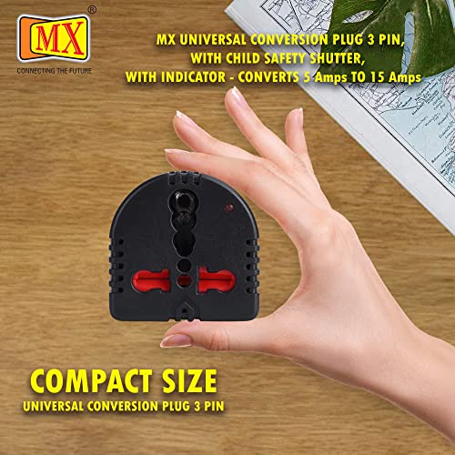 MX 3-Pin Universal Travel Adapter with Child Safety Shutter & Indicator – Converts US, UK, and Other Plugs to India, 5A to 15A Power Adapter - Image 4