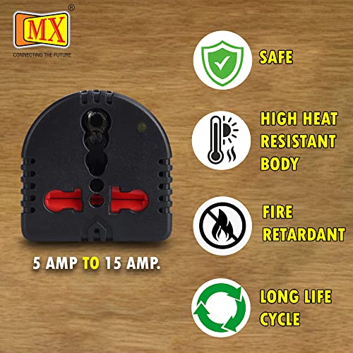 MX 3-Pin Universal Travel Adapter with Child Safety Shutter & Indicator – Converts US, UK, and Other Plugs to India, 5A to 15A Power Adapter - Image 3