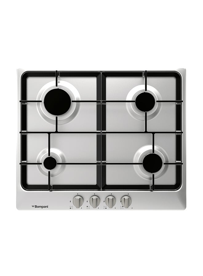 بومباني موقد مدمج من الستانلس ستيل مع 4 رؤوس غاز باشتعال تلقائي وشبكةٍ من حديد الزهر BO213MKL فضي - Image 2