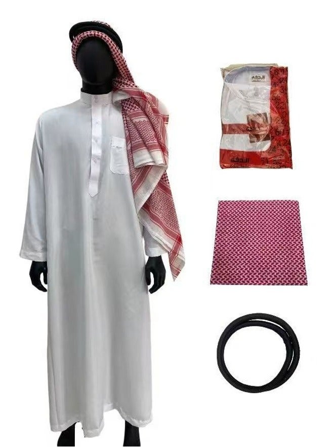 وو طقم رجالي تقليدي ثلاث قطع - رداء طويل أبيض بياقة واقفة | أزياء عرقية - Image 3