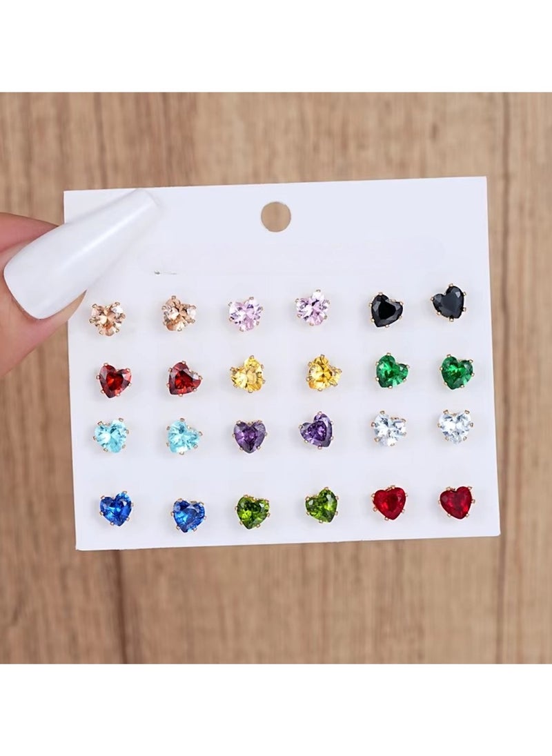 Huitich Dainty Heart-Shaped Zircon Stud Earrings Set  - Image 1