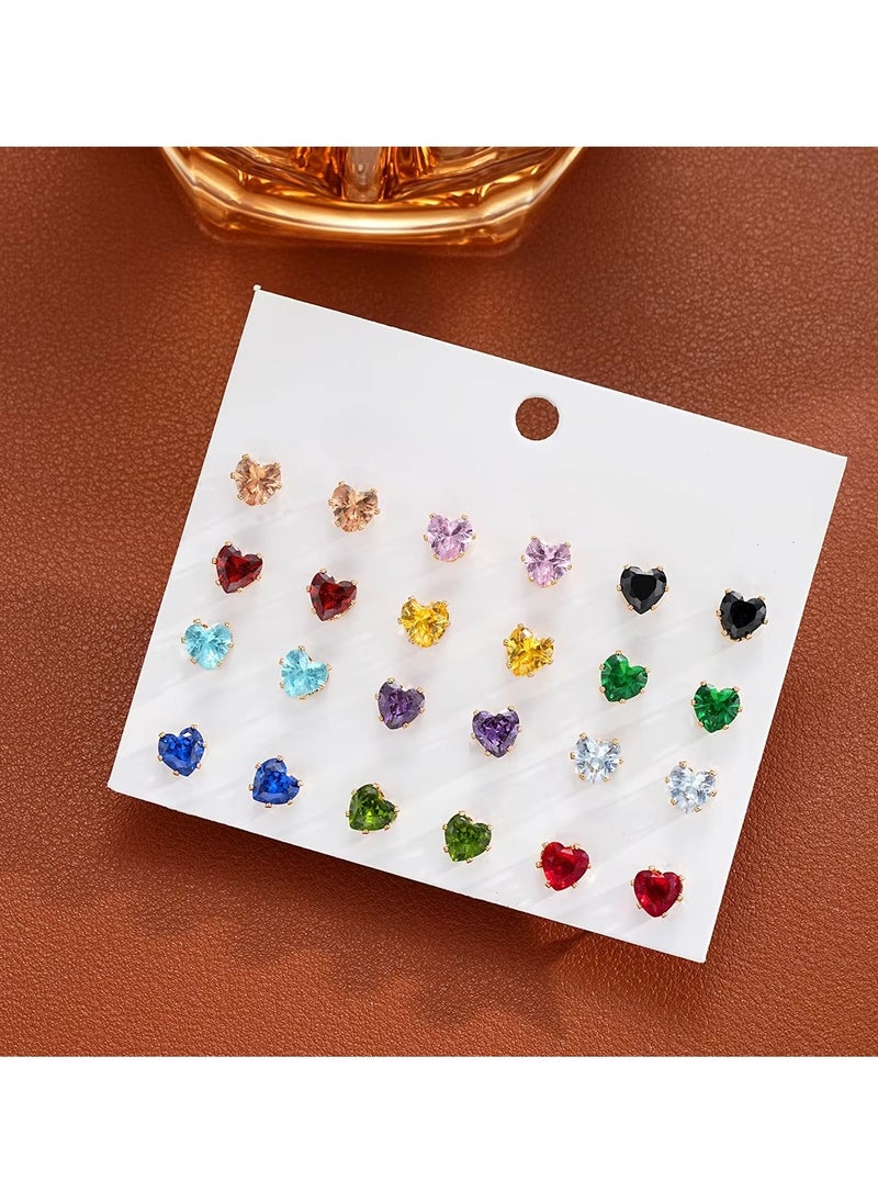 Huitich Dainty Heart-Shaped Zircon Stud Earrings Set  - Image 2