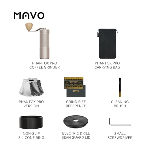 MAVO Manual Coffee Grinder, Phantox Pro Burr Coffee Grinder, Professional 45mm Stainless Steel Grinding Core, Capacity 30g, 120 Clicks Adjustment, Hand Coffee Grinder for Espresso, Pour Over, Silver - Image 2