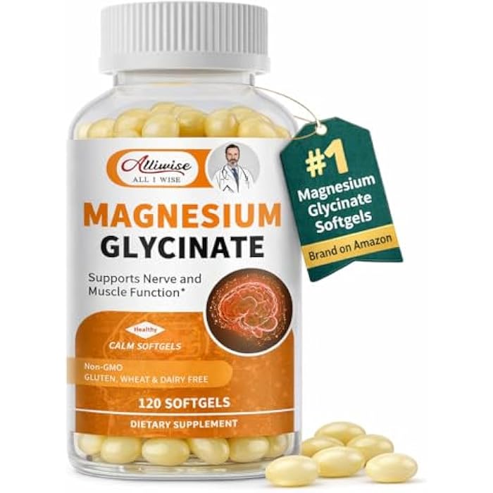 Alliwise Magnesium Glycinate 400mg Softgels with Vitamin D3 & B6,Small Easy to Swallow Gel Caps,High Absorption, Gentle on Stomach,Supports Sleep, Muscle & Calm,Bone Health,120 Softgels - Image 1