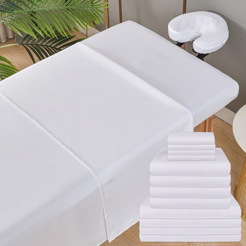 XOLLOZ Massage Table Sheets Sets  4 Set Bundle 120GSM Double Brushed Microfiber Premium Massage Sheets Sets Spa Bed Sheets for Esthetician Wrinkle  Oil Resistant White 