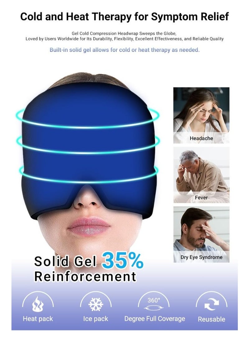 spa luxetique Migraine Relief Cap, Gel Ice Head Wrap, Hot and Cold Therapy, Headache Puffy Eyes, Tension and Stress Relief Soothing Headache Ice Pack Mask Products unisex-adult(Black)  - Image 5