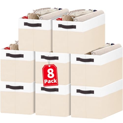 Criusia 8 Pack Large Storage Basket, Fabric Blanket Basket Living Room, Toy Organizers and Storage with Handles for Kids, Laundry Basket for Clothes Towel, Yarn and Craft Storage Bins (14L*10W*9.5H) - Image 1