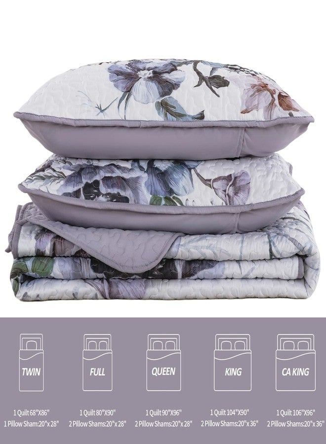 Drucon 3 Pieces Floral Quilt Set Full Purple Flower Pattern Quilt Coverlet Set Soft Microfiber Lightweight Boho Purple Floral Quilted Bedspread for All Season 80"x90" - Image 5