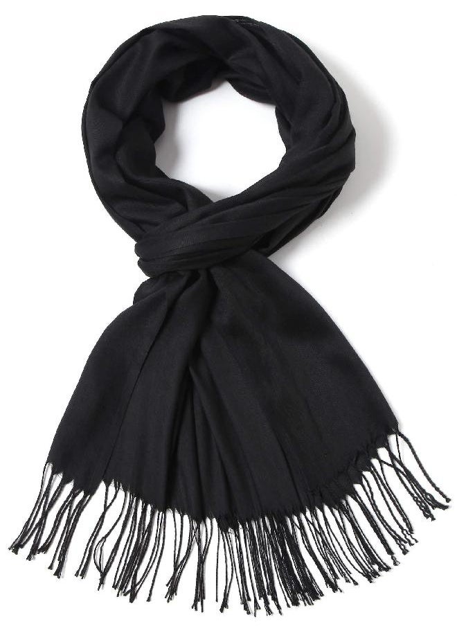 Cindy & Wendy Cindy & Wendy Pashmina Shawls and Wraps Large Scarfs for Women Wedding Party Bridal Long Fashion Solid Shawl Wrap with Fringes (black)  - Image 1
